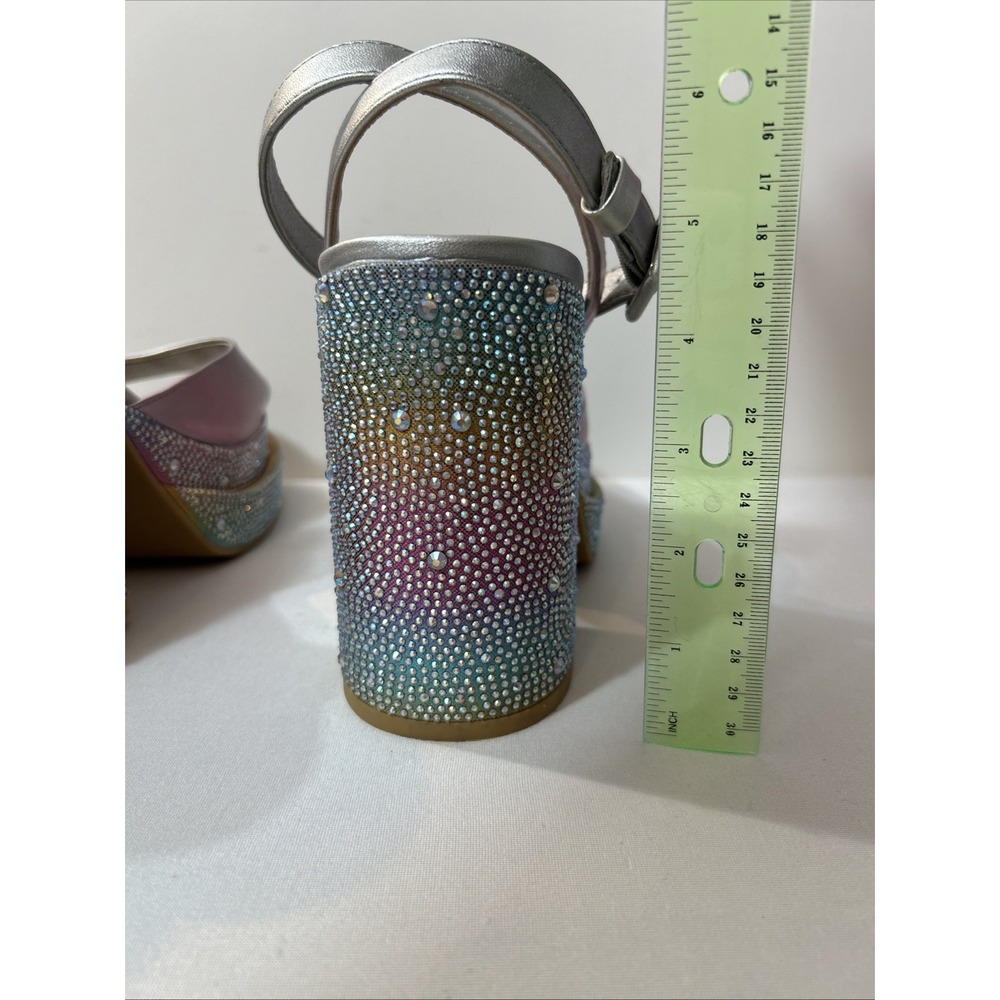 Torrid Rainbow Double Platform Heel Sandal 9 Pride Pastel Rhinestone Holographic - Picture 8 of 15